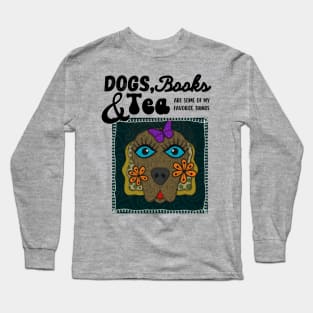 Dogs, Books and Tea Dark Green Patch Long Sleeve T-Shirt